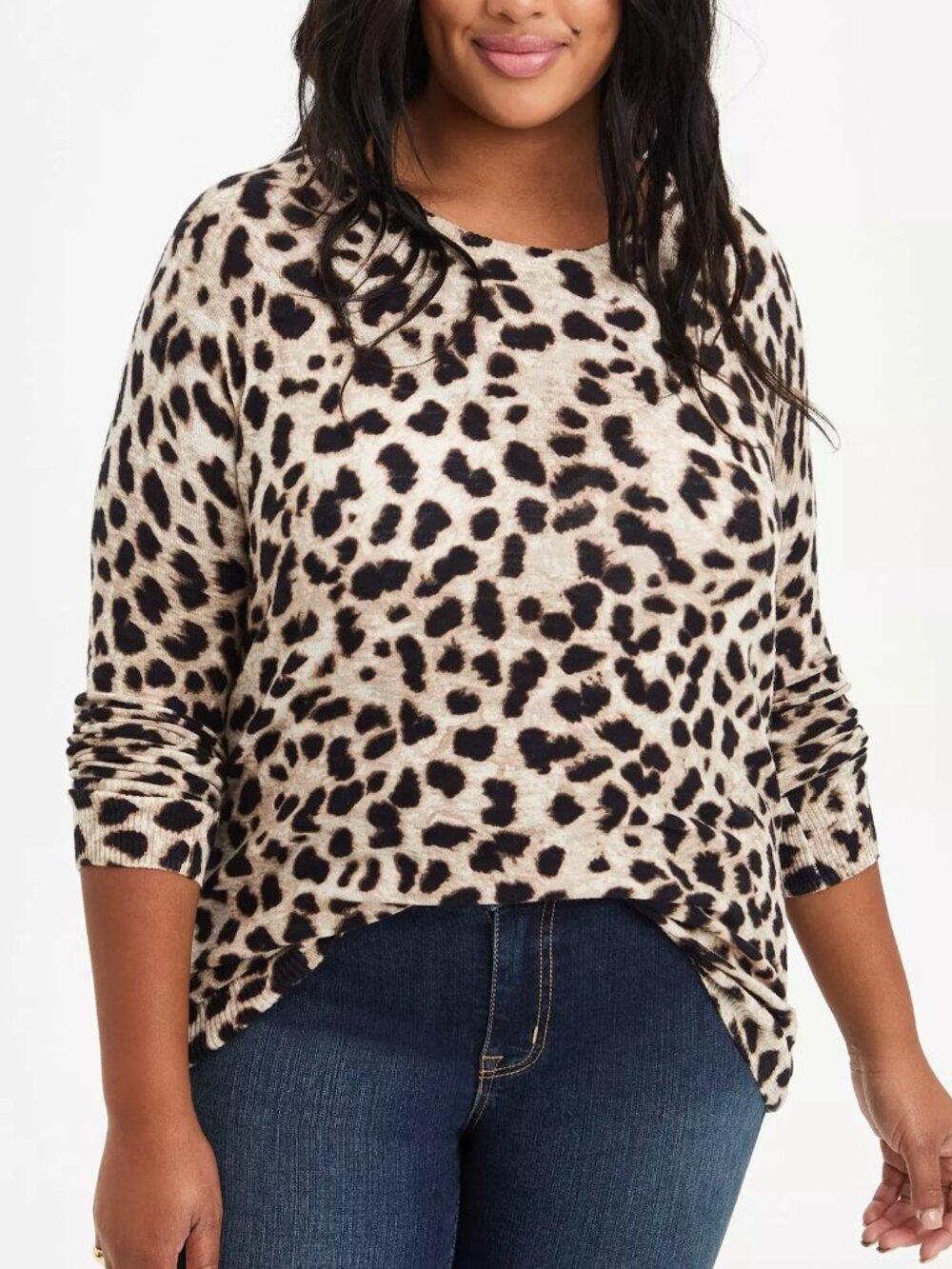 TORRID 1 Plus Size Leopard Slub Pullover Raglan Sweater Tan Brown Cheetah Animal